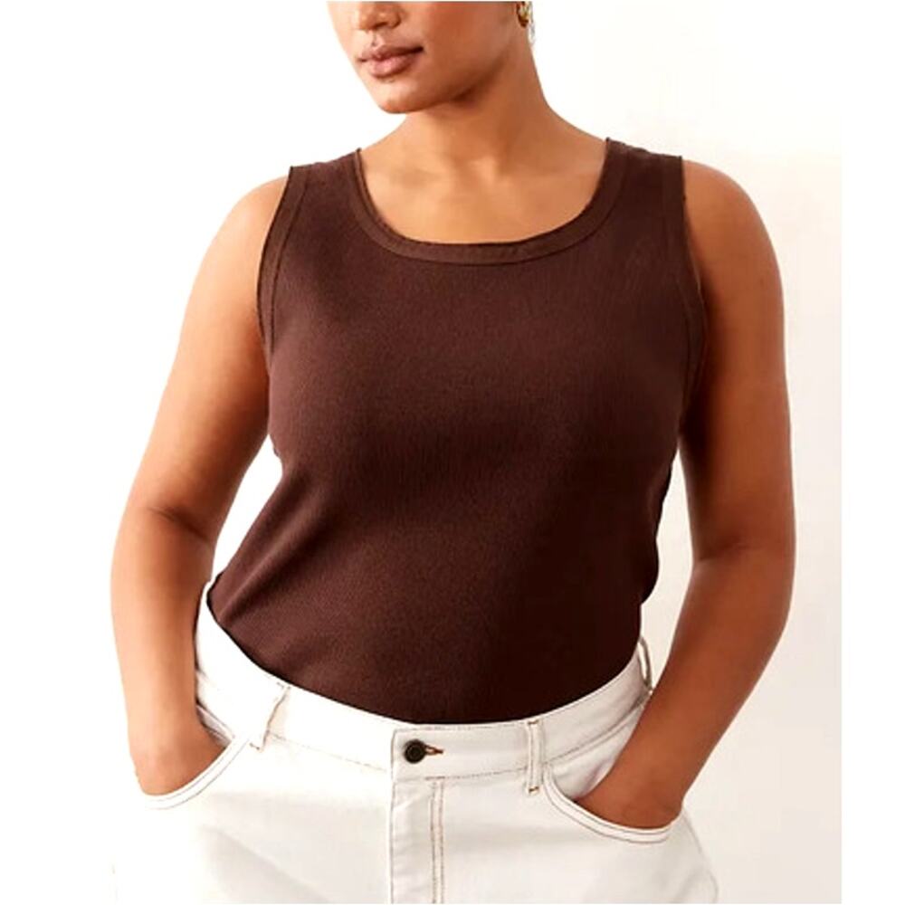 Arrange Curve Ribbed Vest with Raw Cotton Trim Top Chocolate Size XL
